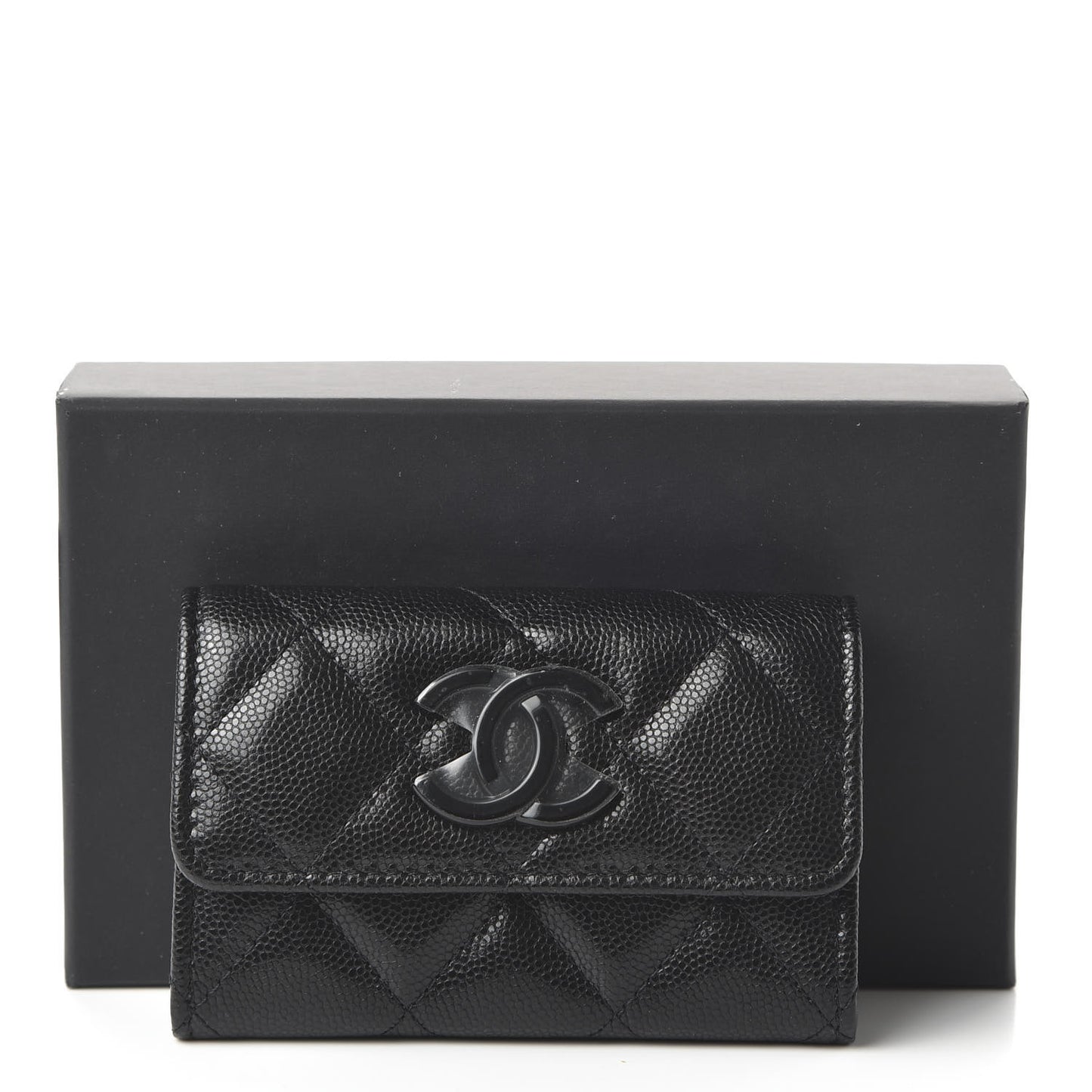 Caviar Quilted My Everything Flap Card Holder Black