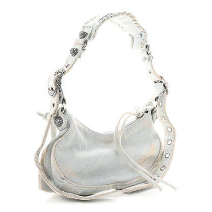 Balenciaga Washed Frayed Denim Crystal XS Le Cagole Shoulder Bag Pale Blue 3 of 11