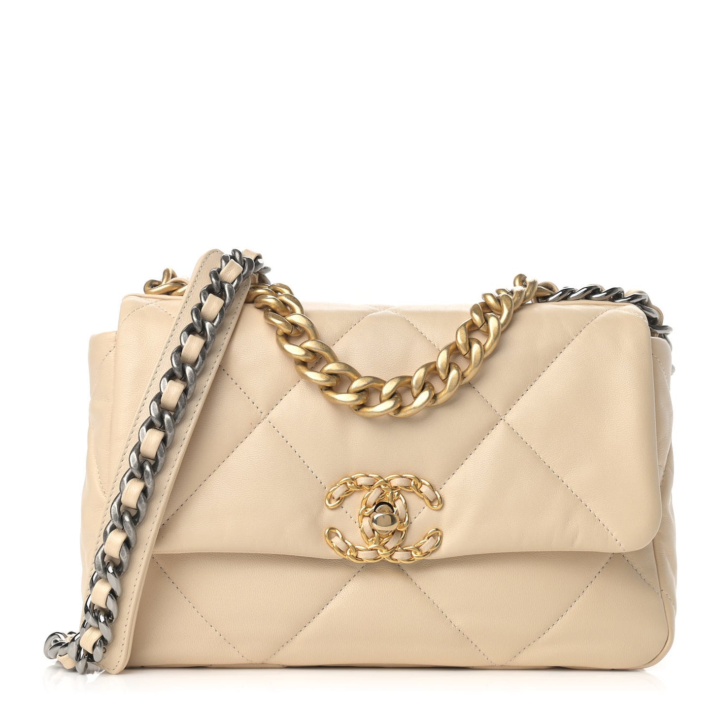 Lambskin Quilted Medium Chanel 19 Flap Beige