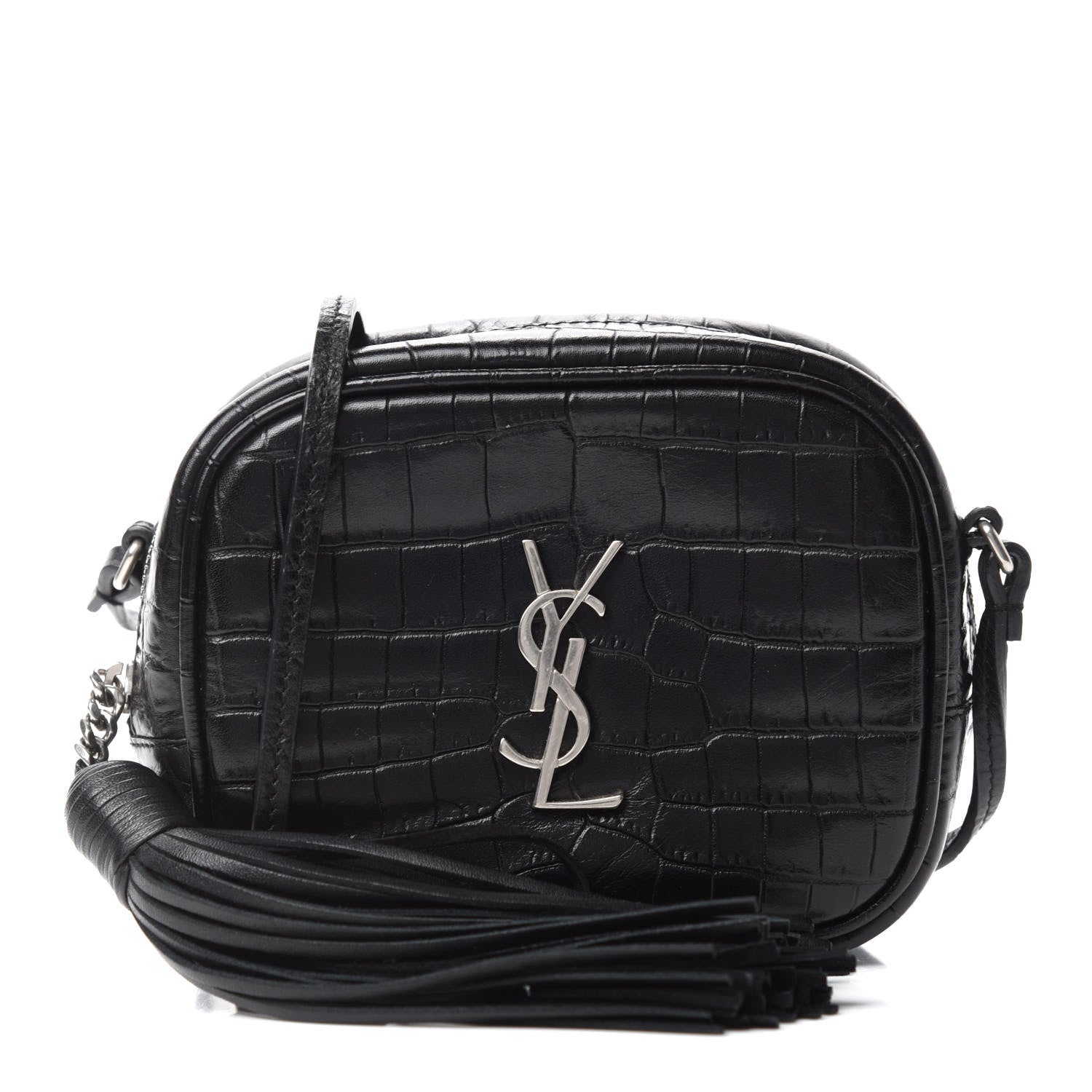 Saint Laurent Calfskin Crocodile Embossed Monogram Blogger Bag Black 1 of 11