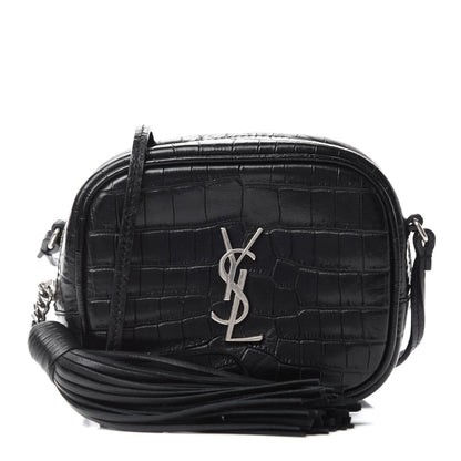 Saint Laurent Calfskin Crocodile Embossed Monogram Blogger Bag Black 1 of 11