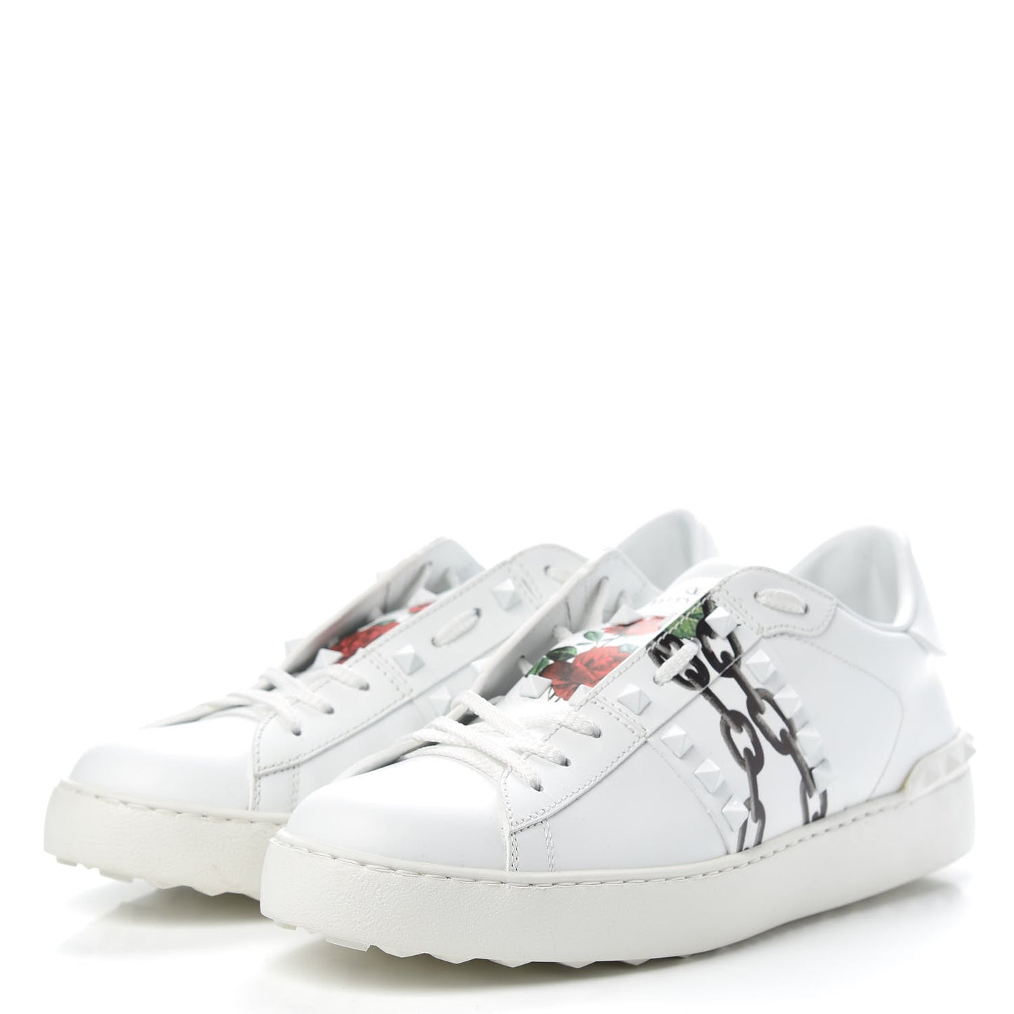 X UNDERCOVER Calfskin Womens Untitled Rockstud Open Sneakers 41 White