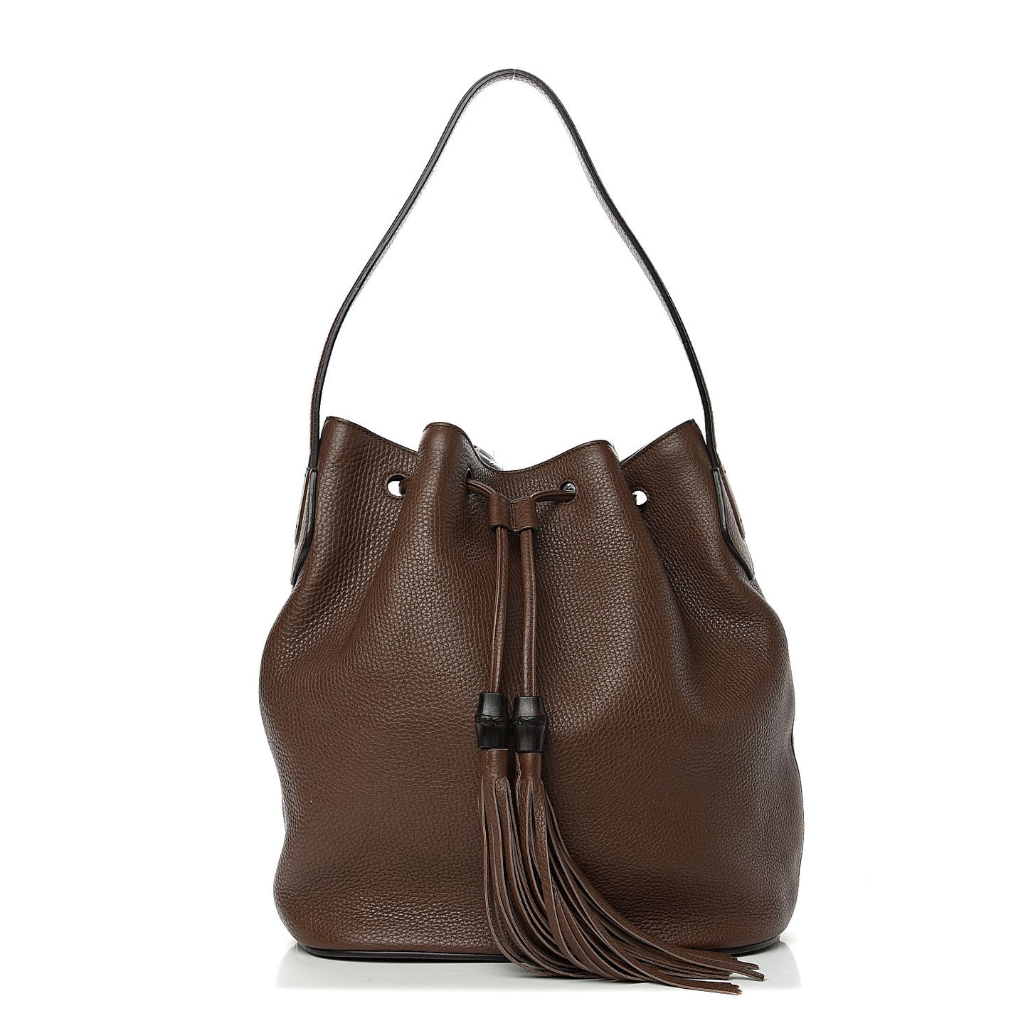 Calfskin Medium Lady Tassel Bucket Bag Nut Brown