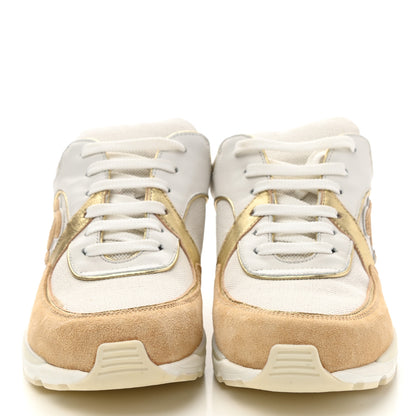 Chanel Suede Calfskin CC Sneakers 37.5 Beige Gold 2 of 8