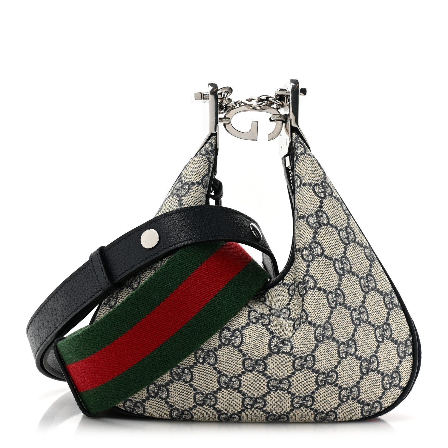 Gucci GG Supreme Monogram Textured Calfskin Web Small Attache Shoulder Bag Beige Blue 1 of 11