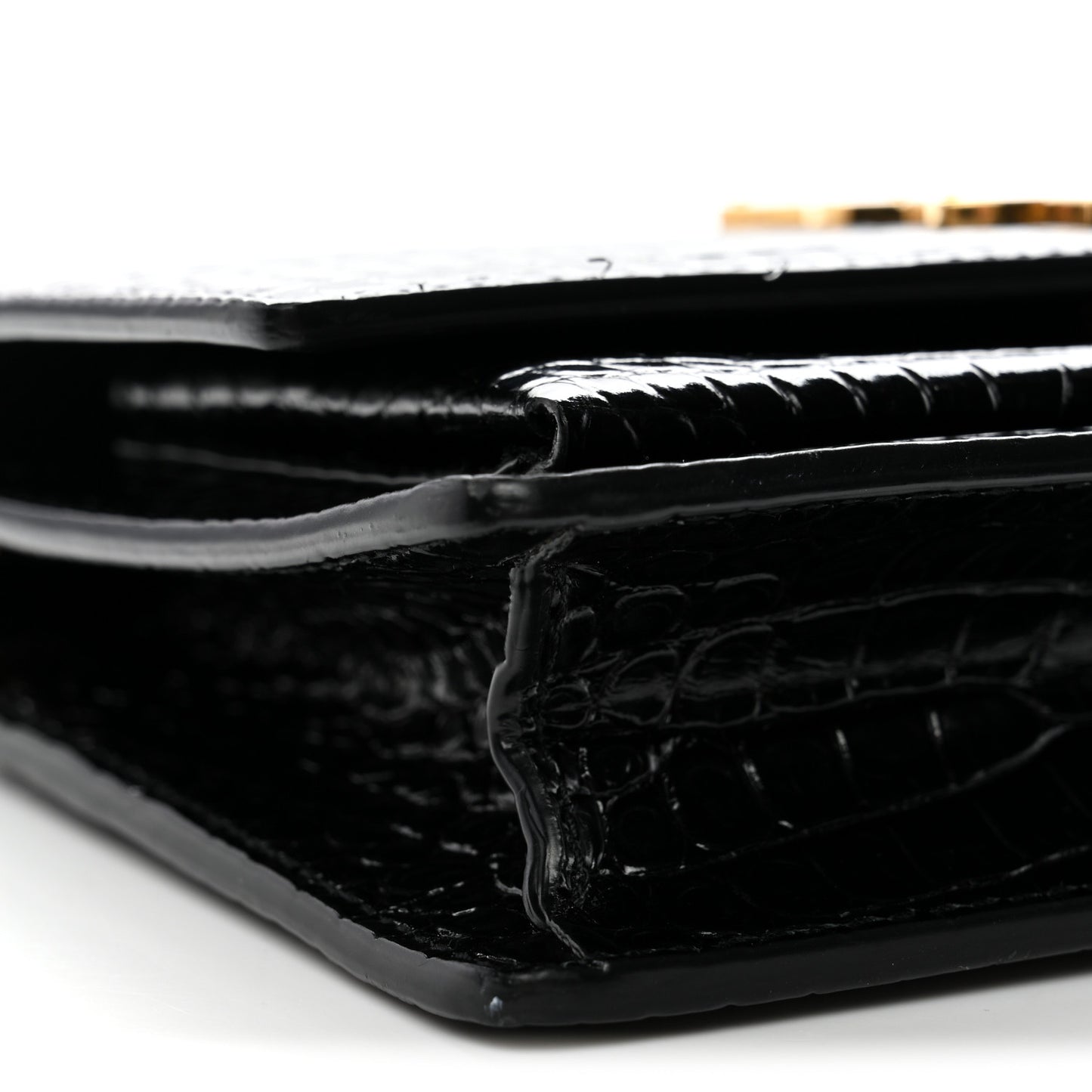 Calfskin Crocodile Embossed Monogram Sunset Top Handle Chain Wallet Black