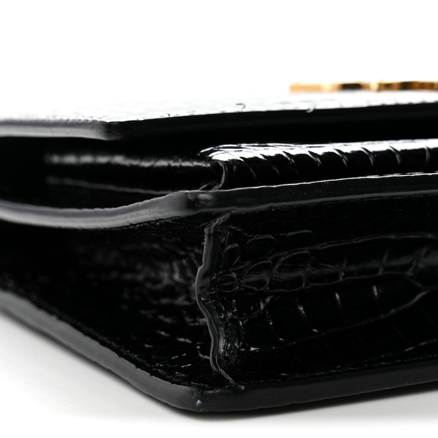 Saint Laurent Calfskin Crocodile Embossed Monogram Sunset Top Handle Chain Wallet Black 9 of 11