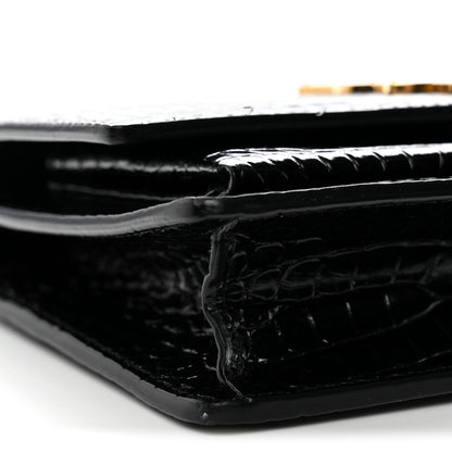Saint Laurent Calfskin Crocodile Embossed Monogram Sunset Top Handle Chain Wallet Black 9 of 11