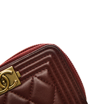 Chanel Lambskin Quilted Boy Zip Around Coin Purse Wallet Dark Red 8 of 9