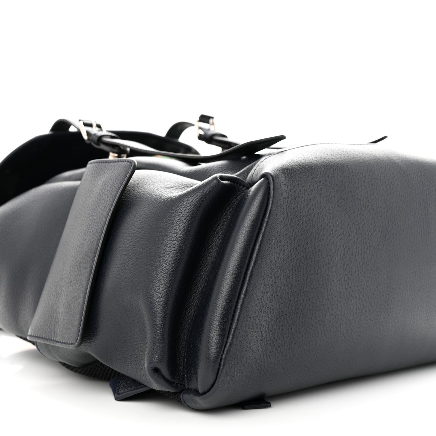 Textured Dollar Calfskin Web Medium Ophidia Double Buckle Backpack Blue Agata