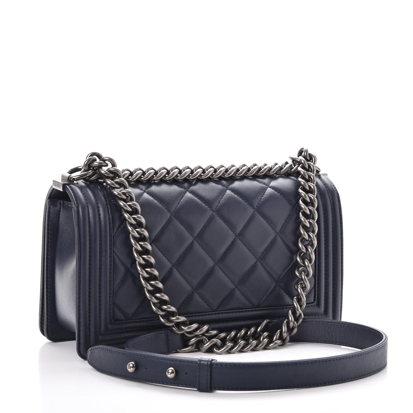 Calfskin Quilted Medium Boy Flap Navy Blue