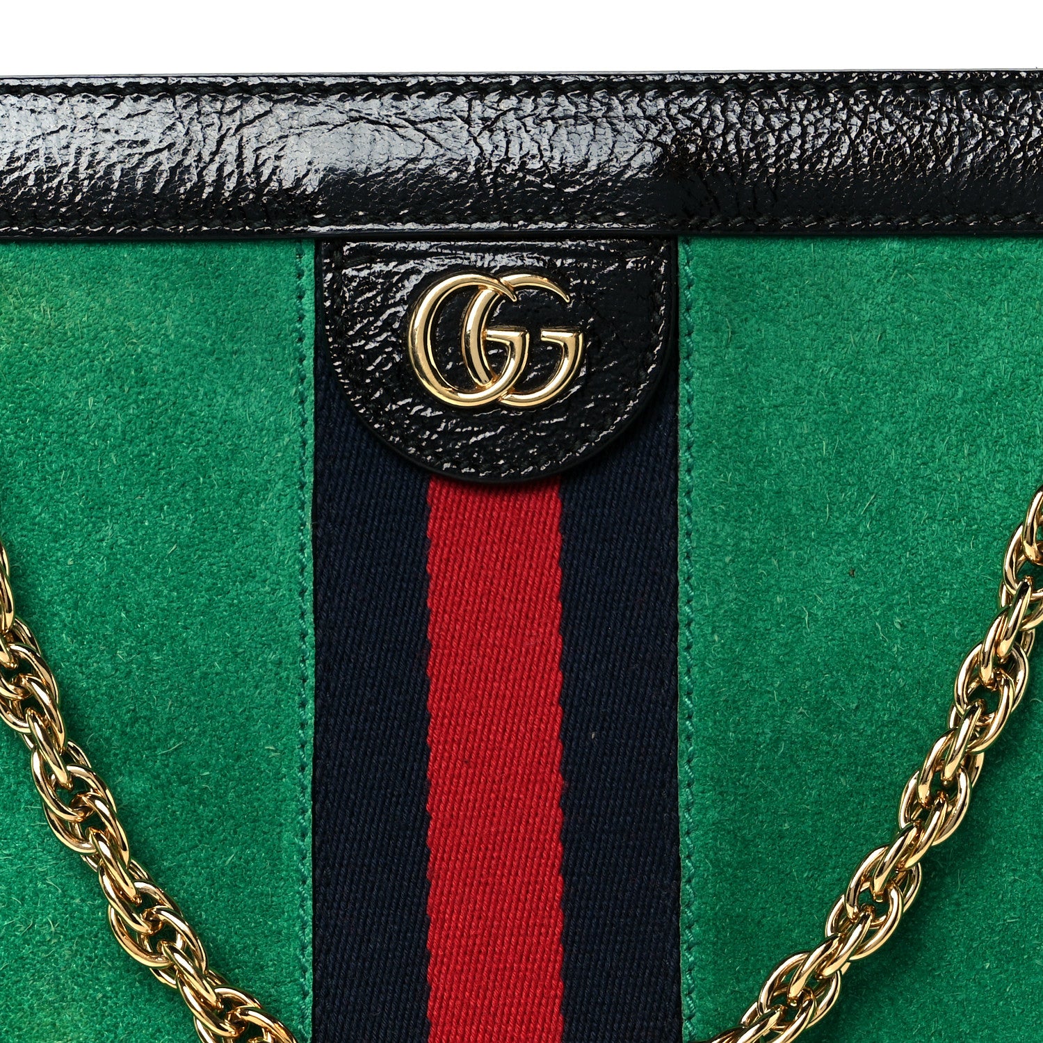 Gucci Suede Patent Web Medium Ophidia Chain Shoulder Bag New Shamarock Black 9 of 13