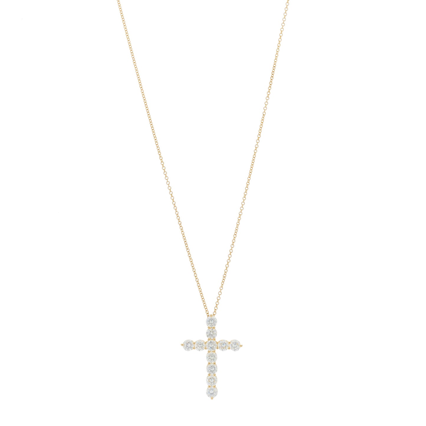 18K Yellow Gold Diamond Large Cross Pendant Necklace