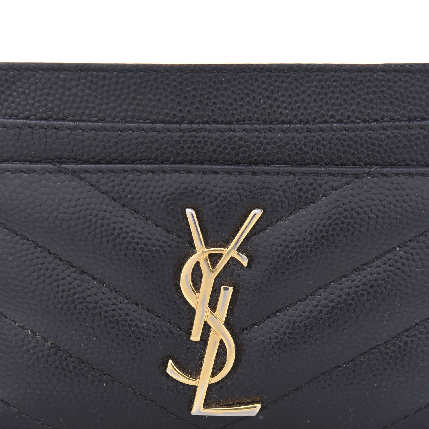 Saint Laurent Grain De Poudre Matelasse Chevron Monogram Credit Card Case Black 7 of 8
