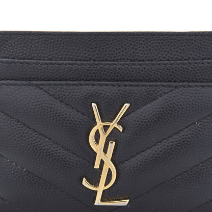 Saint Laurent Grain De Poudre Matelasse Chevron Monogram Credit Card Case Black 7 of 8