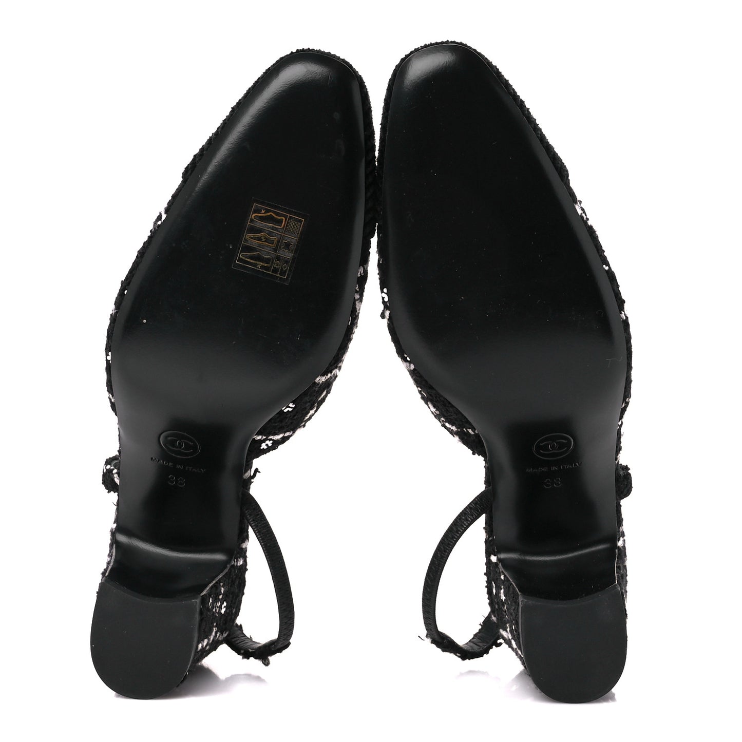 Tweed Sequins Corduroy Cap Toe CC Slingback Pumps 38 Black White