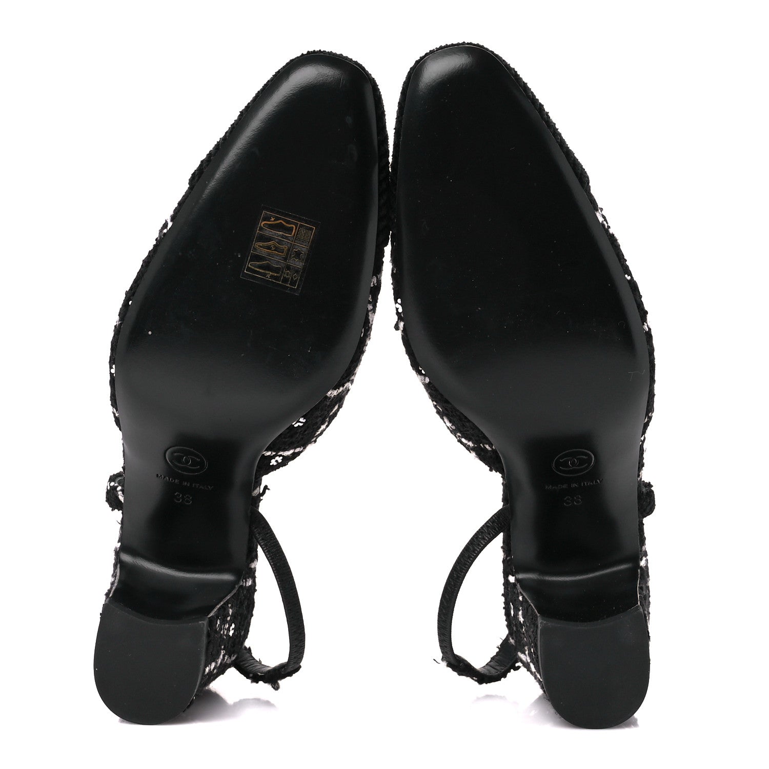 Chanel Tweed Sequins Corduroy Cap Toe CC Slingback Pumps 38 Black White 5 of 9