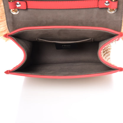 Fendi Raffia Vitello Century F is Fendi FF Embroidered Fringe Small Kan I Shoulder Bag Natural Fiamma 7 of 7