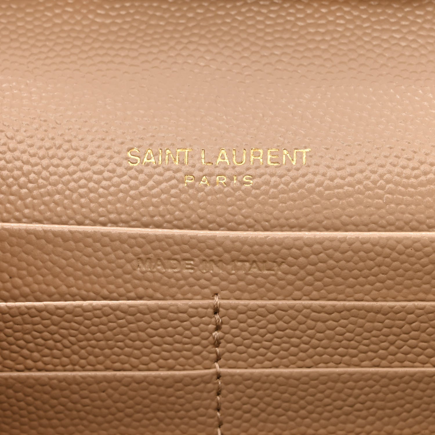 Saint Laurent Grain De Poudre Matelasse Chevron Monogram Chain Wallet Dark Beige 6 of 9