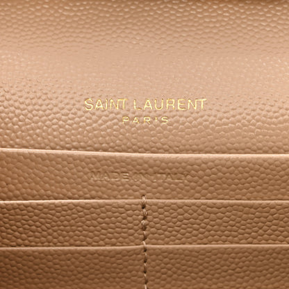 Saint Laurent Grain De Poudre Matelasse Chevron Monogram Chain Wallet Dark Beige 6 of 9