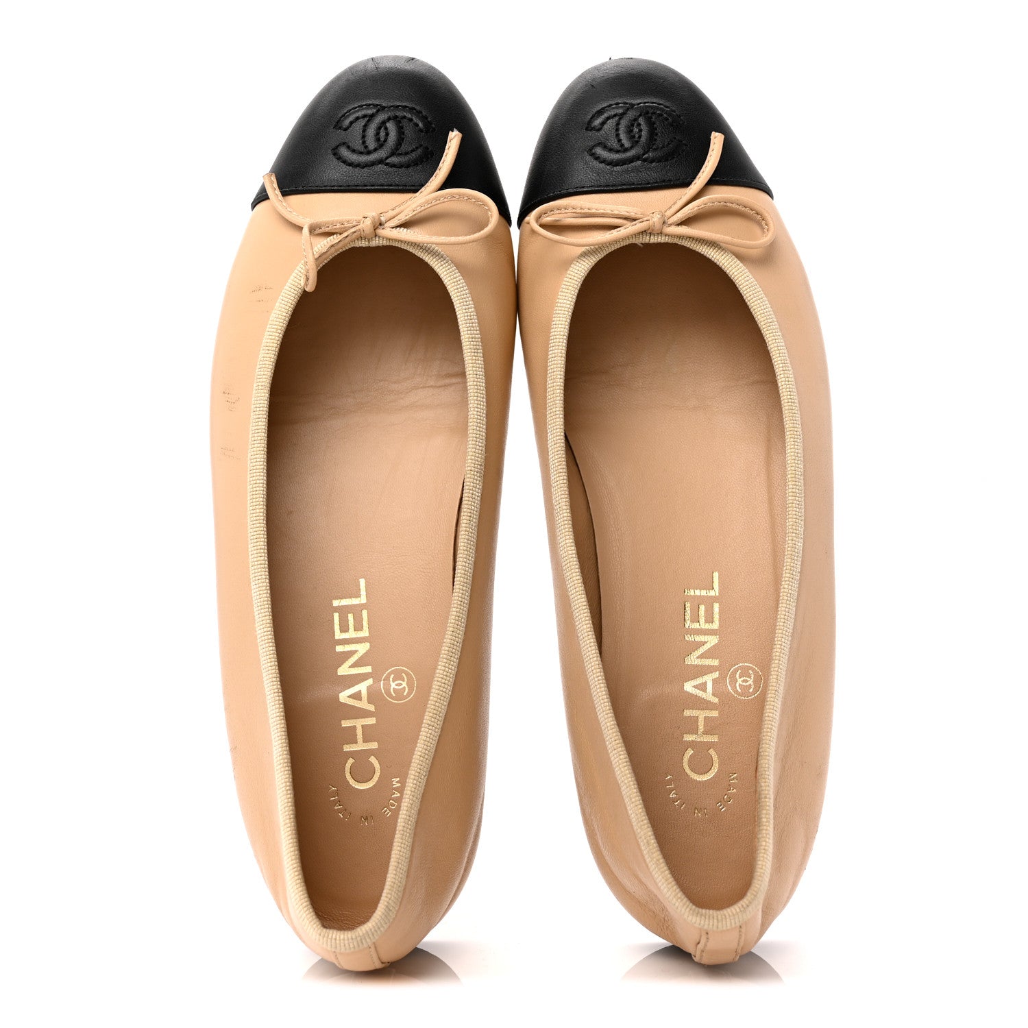 Chanel Lambskin Cap Toe CC Ballerina Flats 37 Beige Black 2 of 12