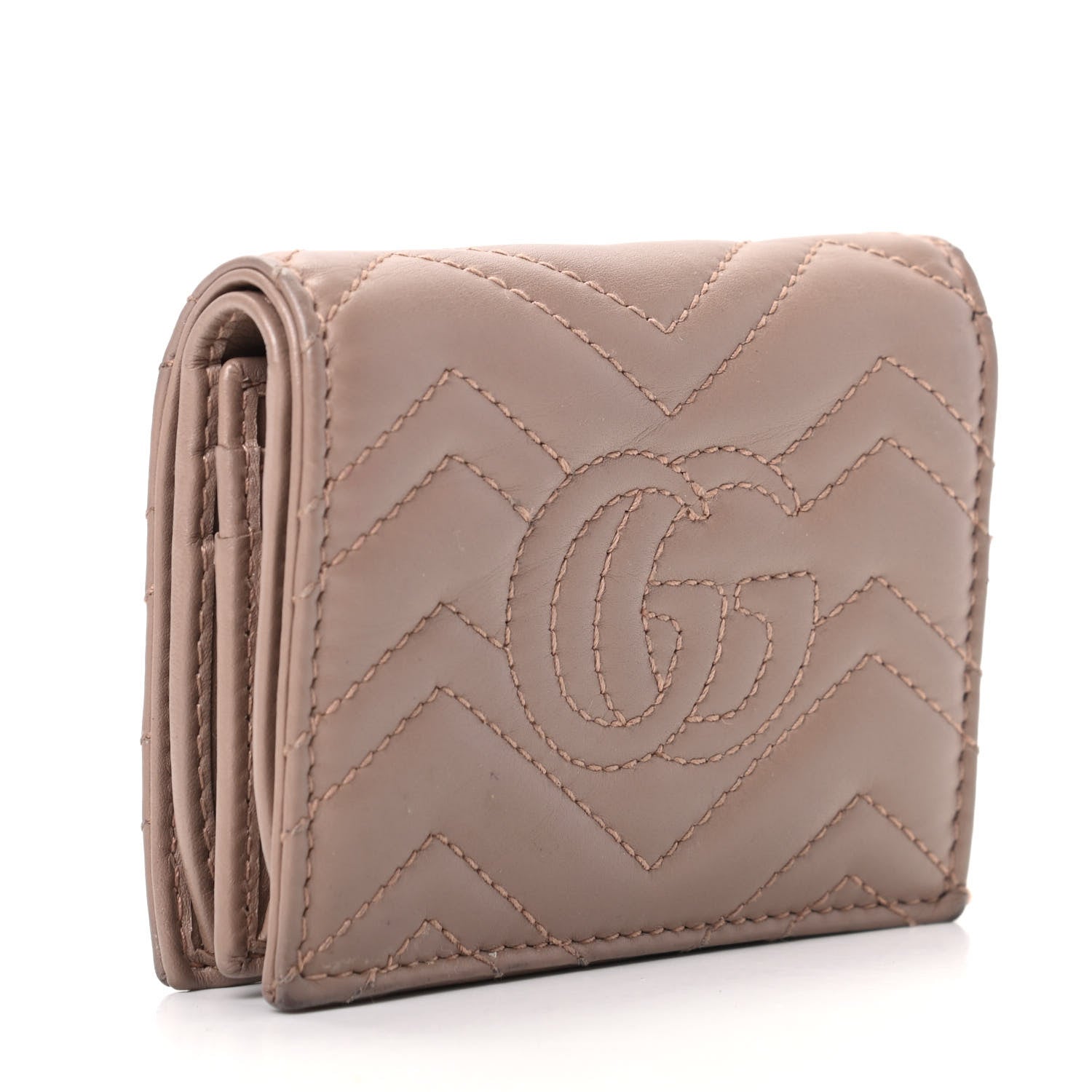 Gucci Calfskin Matelasse GG Marmont Card Case Wallet Porcelain Rose 3 of 8