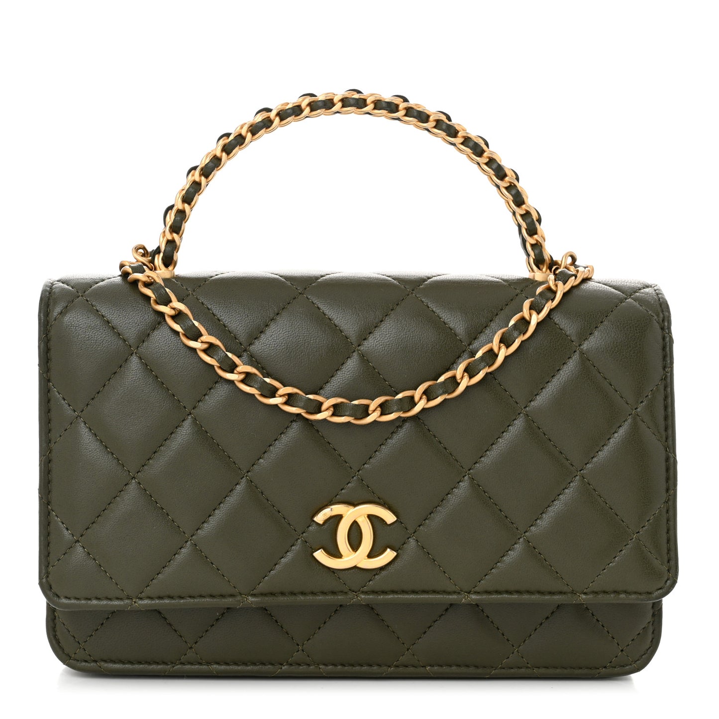 Lambskin Quilted Pick Me Up Wallet On Chain WOC Green