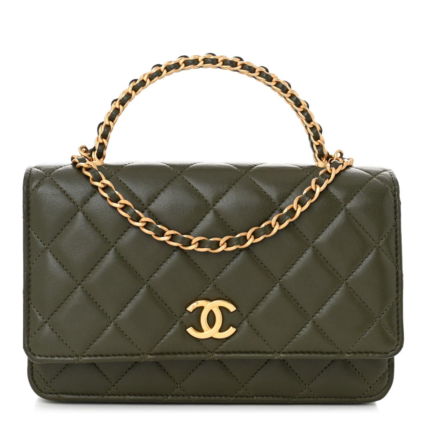 Chanel Lambskin Quilted Pick Me Up Wallet On Chain WOC Green 1 of 12