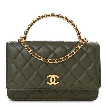 Chanel Lambskin Quilted Pick Me Up Wallet On Chain WOC Green 1 of 12