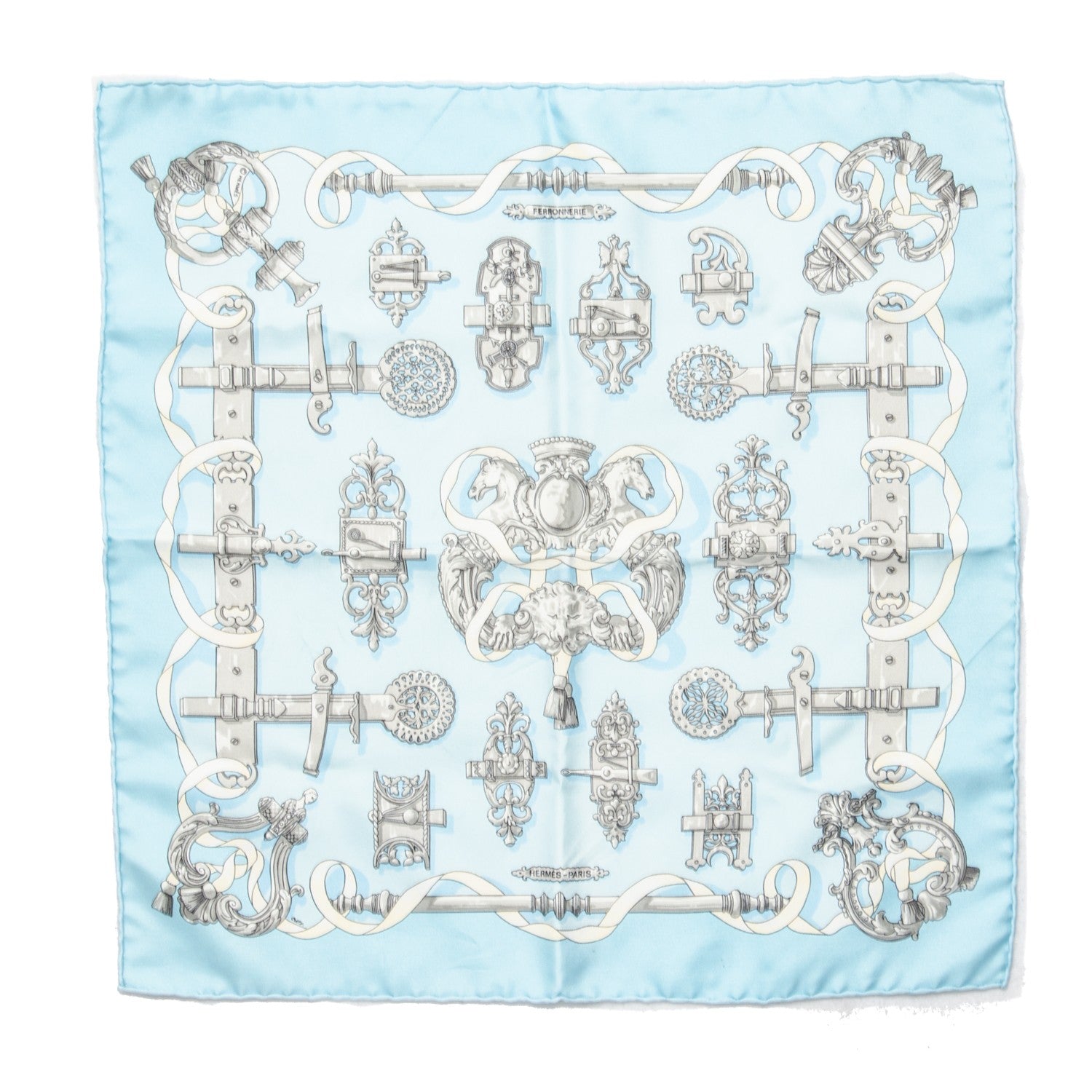 Hermes Silk Ferronnerie Pocket Square Scarf 1 of 3