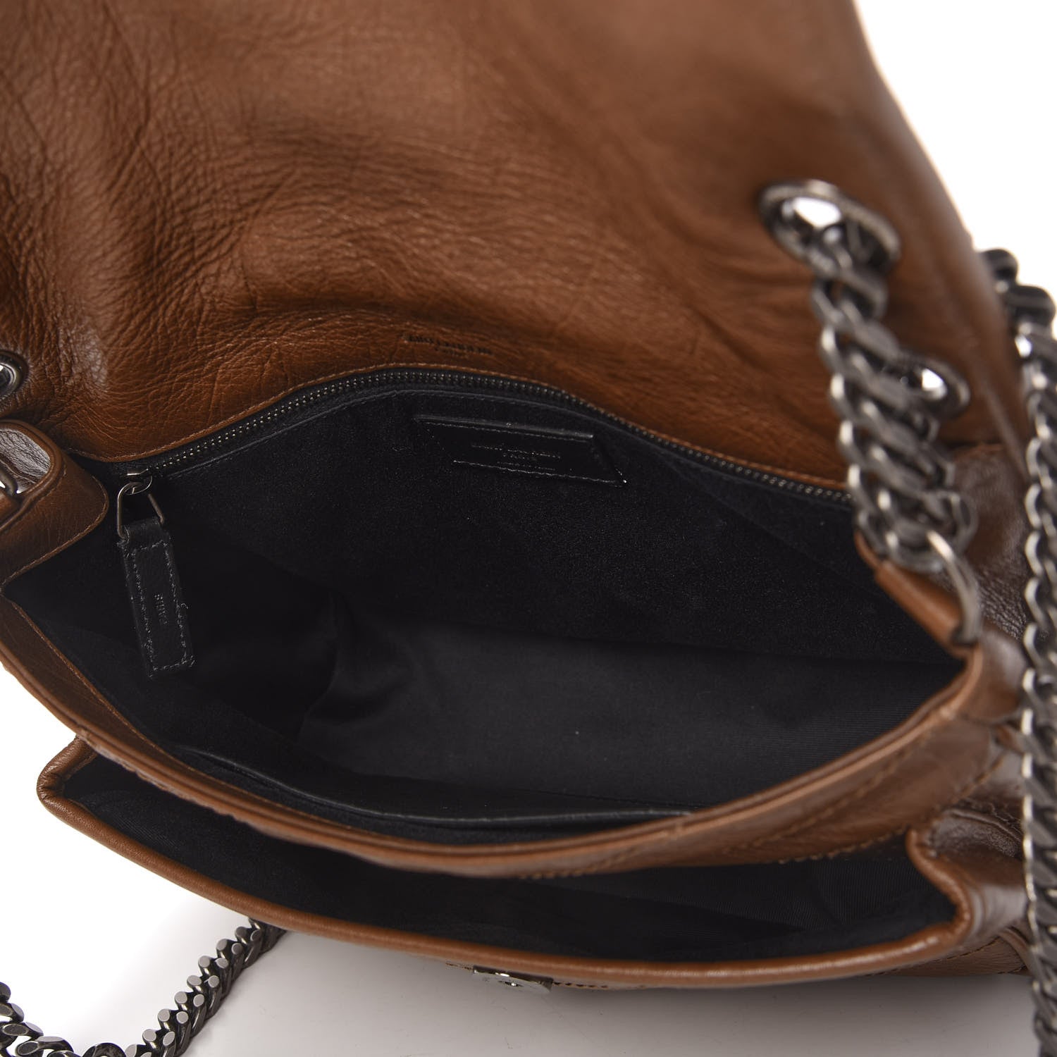 Saint Laurent Crinkled Calfskin Matelasse Monogram Medium Niki Chain Satchel Caramel 5 of 10