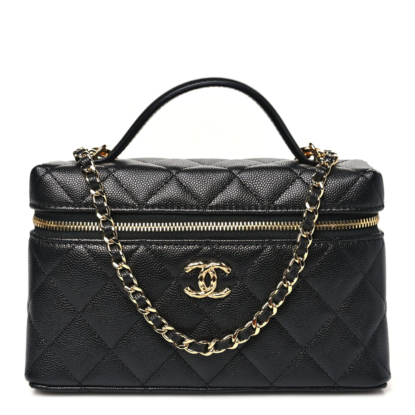 Caviar Quilted Top Handle Slim Vanity With Chain Black