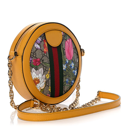 Gucci GG Supreme Monogram Flora Web Mini Ophidia Round Shoulder Bag Beige Multicolor Crop 3 of 11