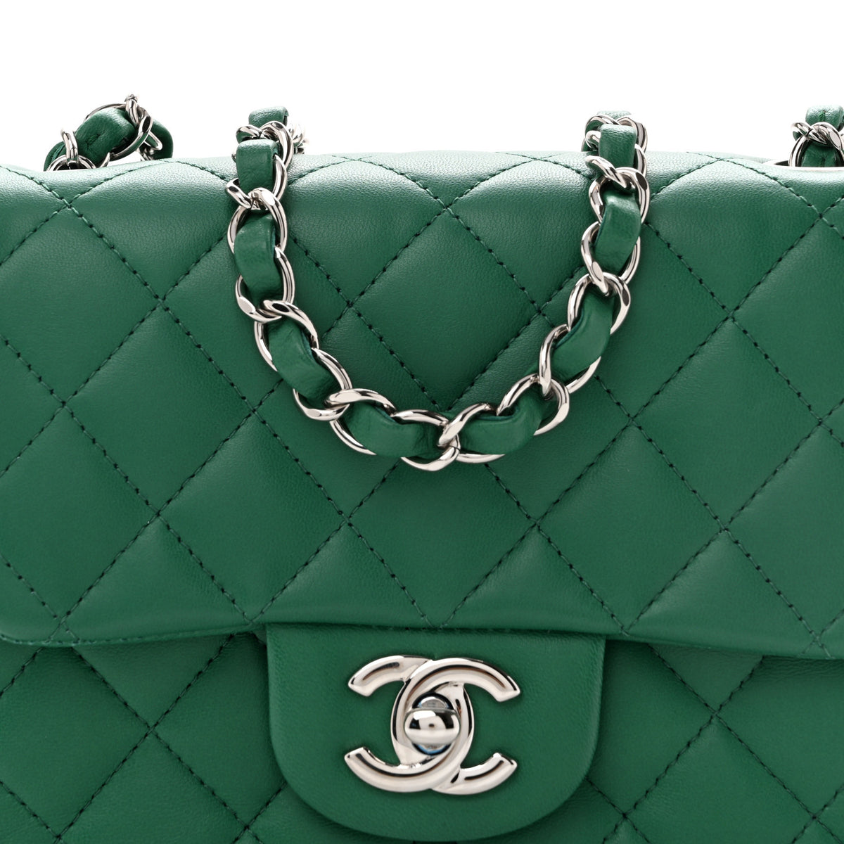 Lambskin Quilted Mini Square Flap Green