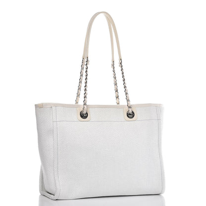 Chanel Woven Straw Raffia Small Deauville Tote White 3 of 8