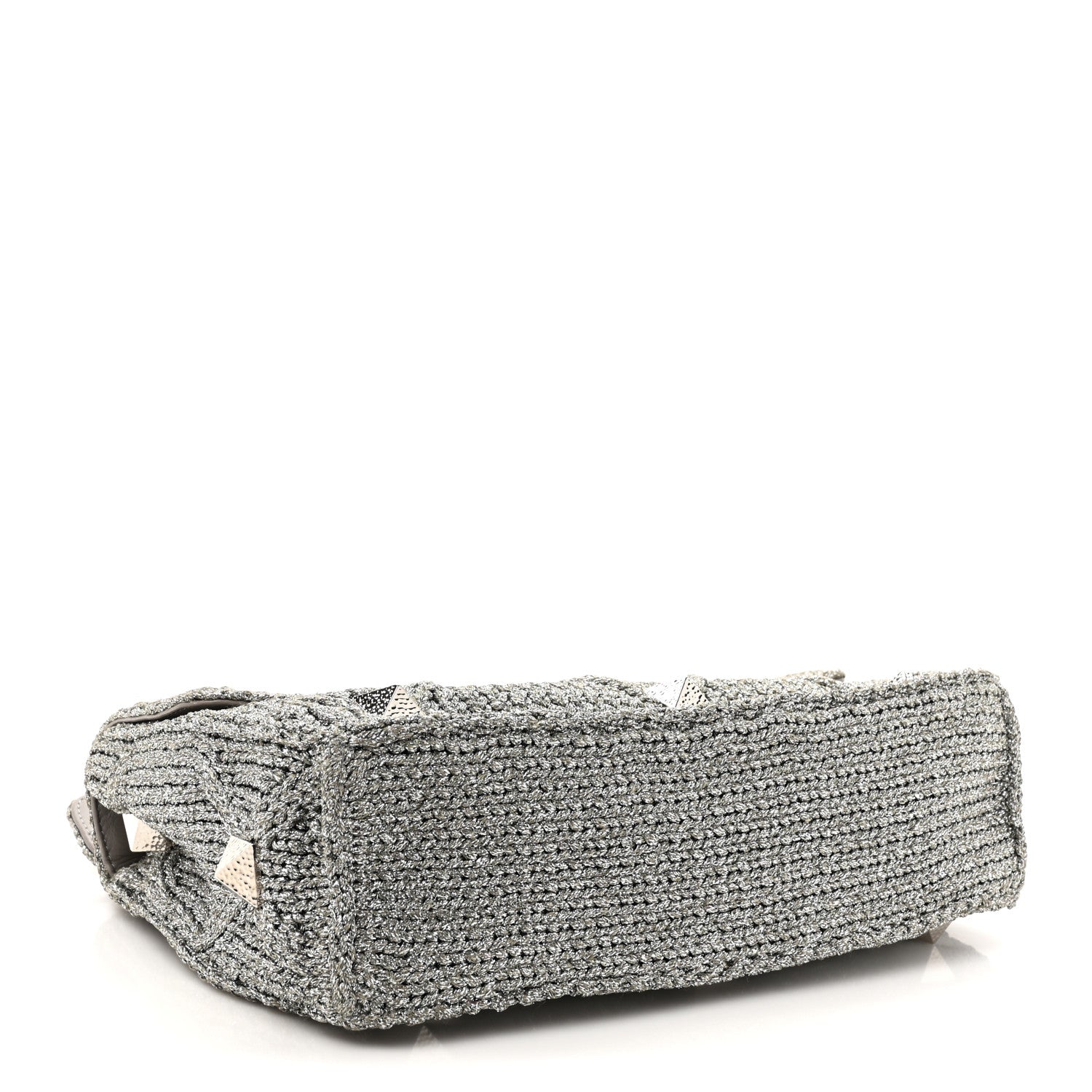 Valentino Garavani Metallic Lurex Knit Large Roman Stud Shoulder Bag Silver 4 of 9
