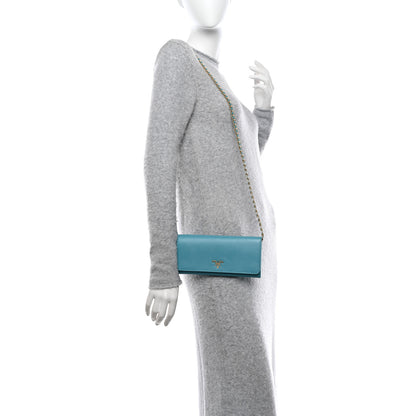 Prada Saffiano Metal Oro Chain Wallet Turchese 3 of 13