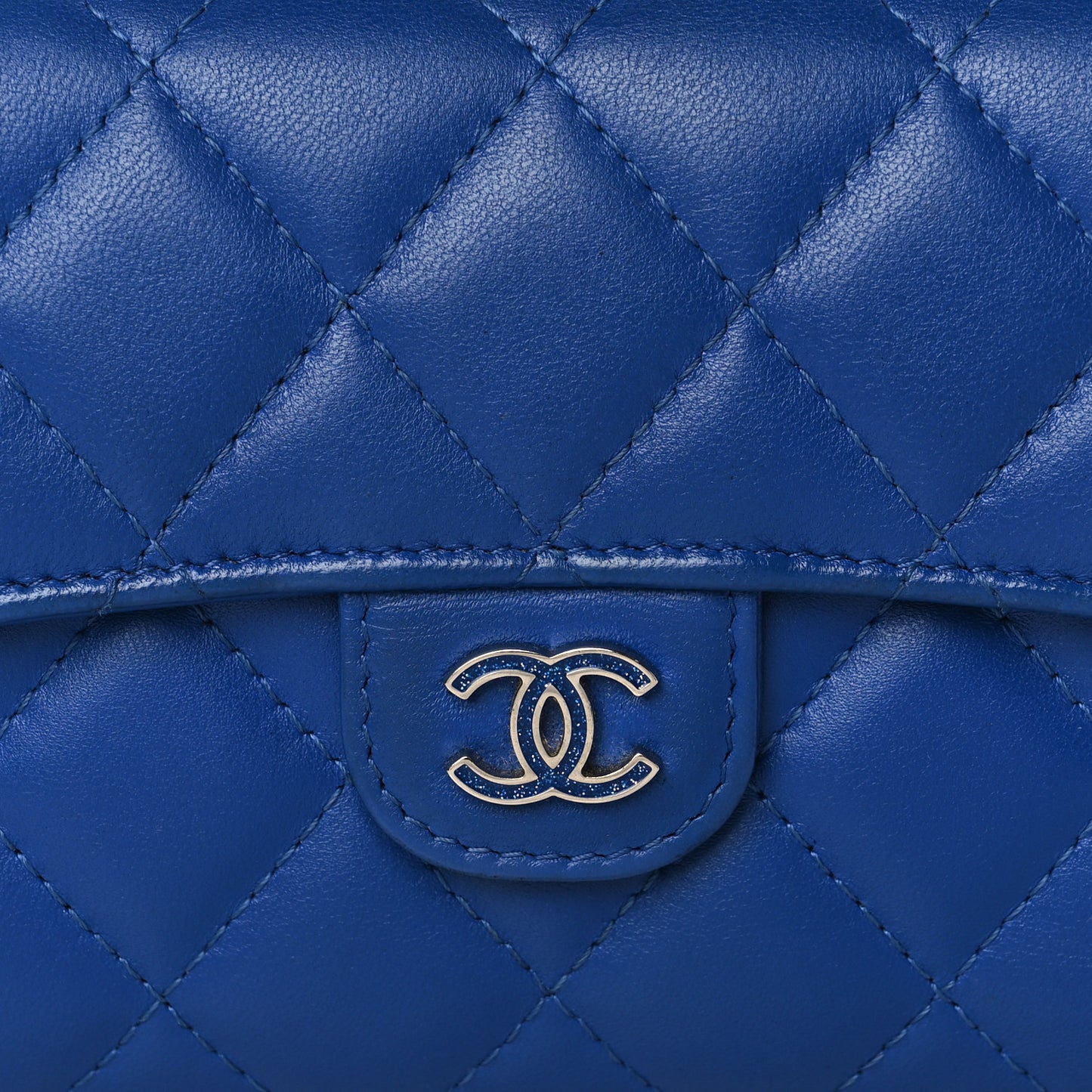 Lambskin Quilted Medium Flap Wallet Royal Blue