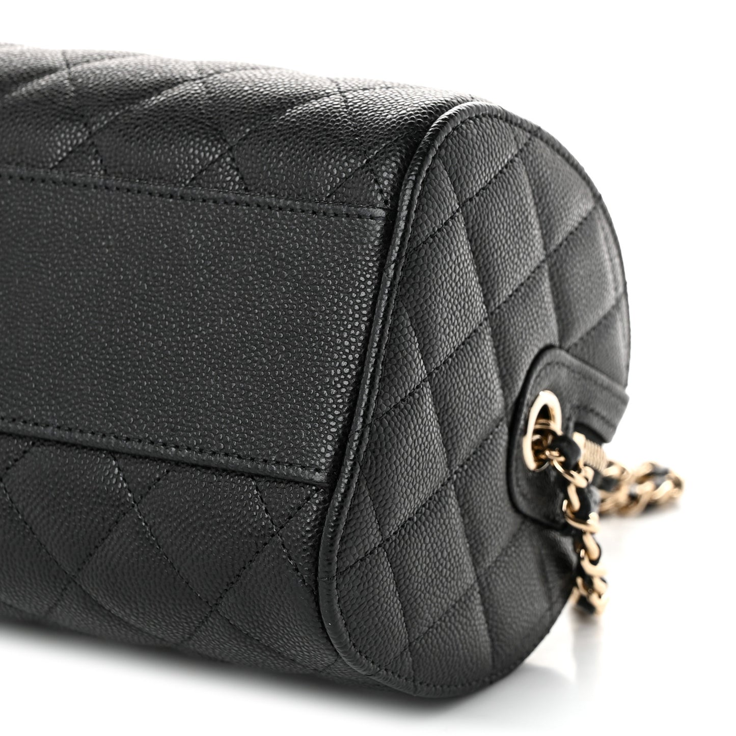 Caviar Quilted Barrel Clutch With Chain Black