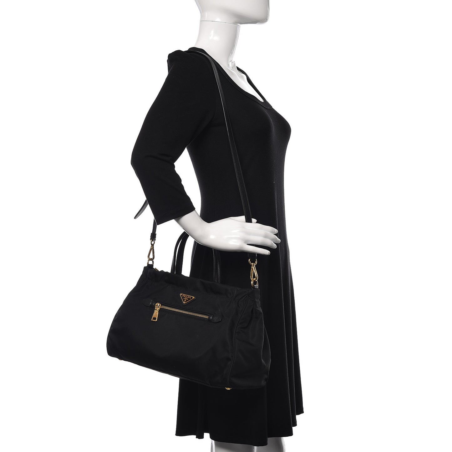 Tessuto Nylon Saffiano Shopping Satchel Black
