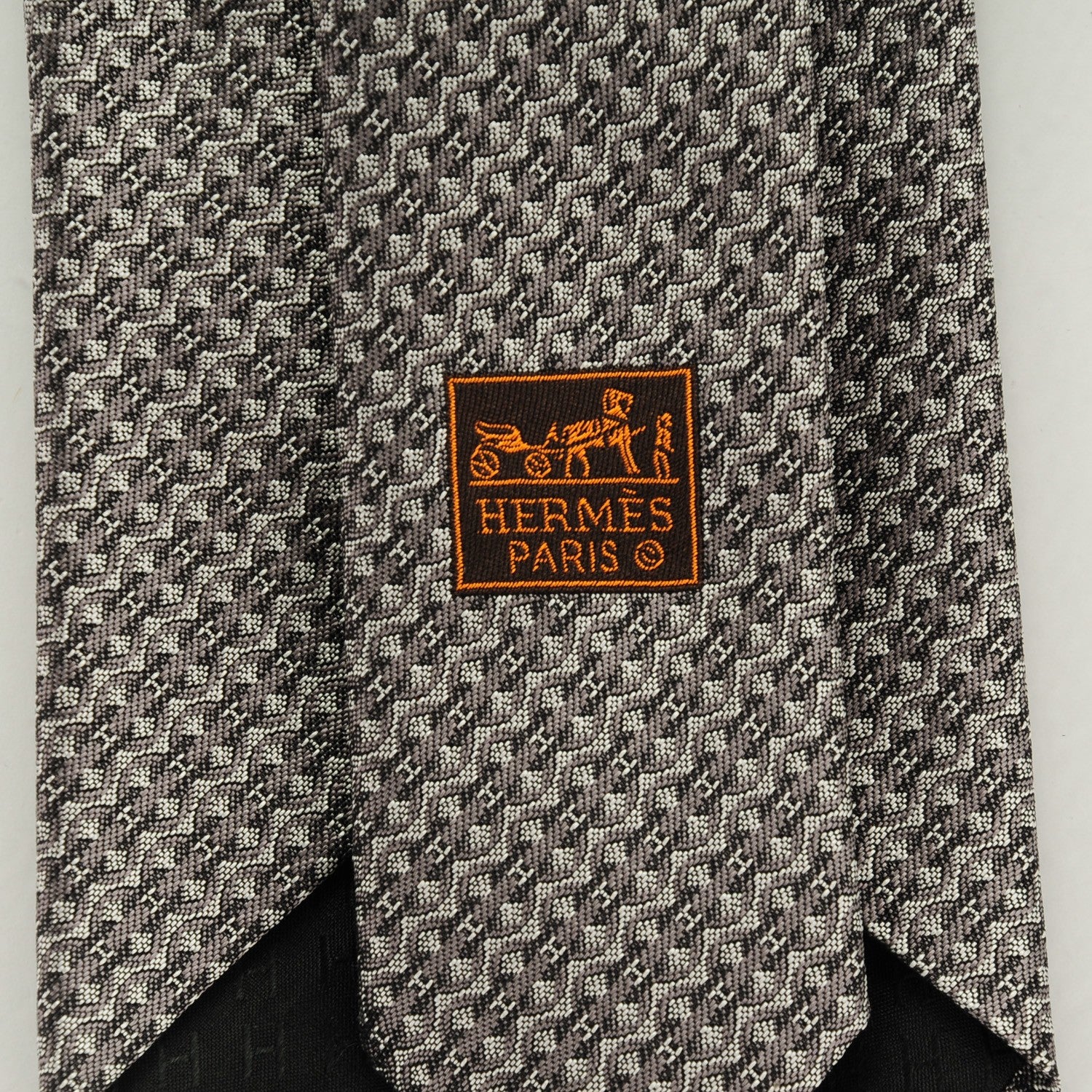 Hermes Silk Mens Neck Tie Noir Taupe Gris Clair 4 of 6
