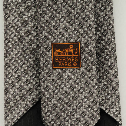 Hermes Silk Mens Neck Tie Noir Taupe Gris Clair 4 of 6