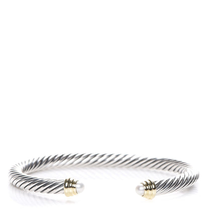 David Yurman Sterling Silver 14K Yellow Gold Pearl 5mm Cable Classics Petite Color Bracelet 1 of 6