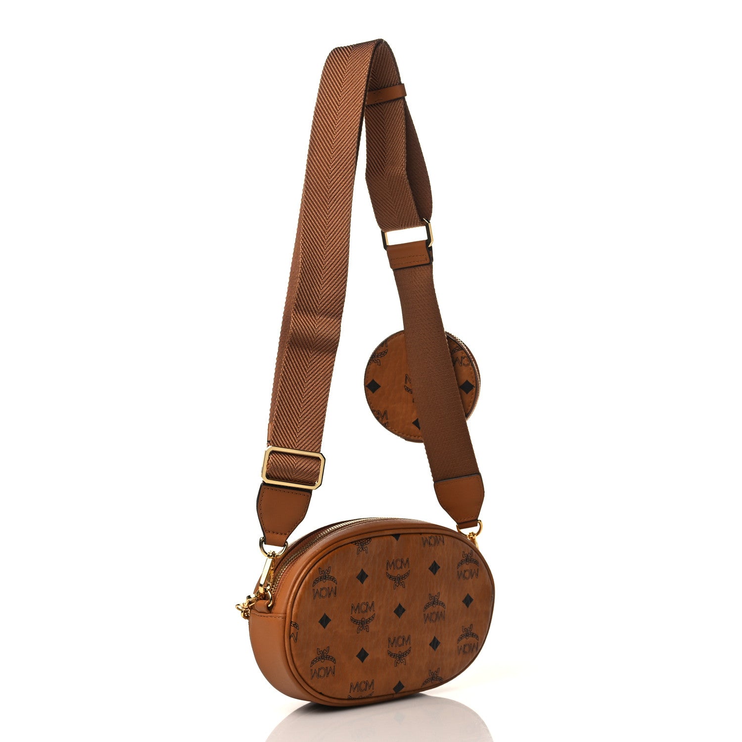 MCM Visetos Small Aren Multifunction Crossbody Pouch Cognac 2 of 9
