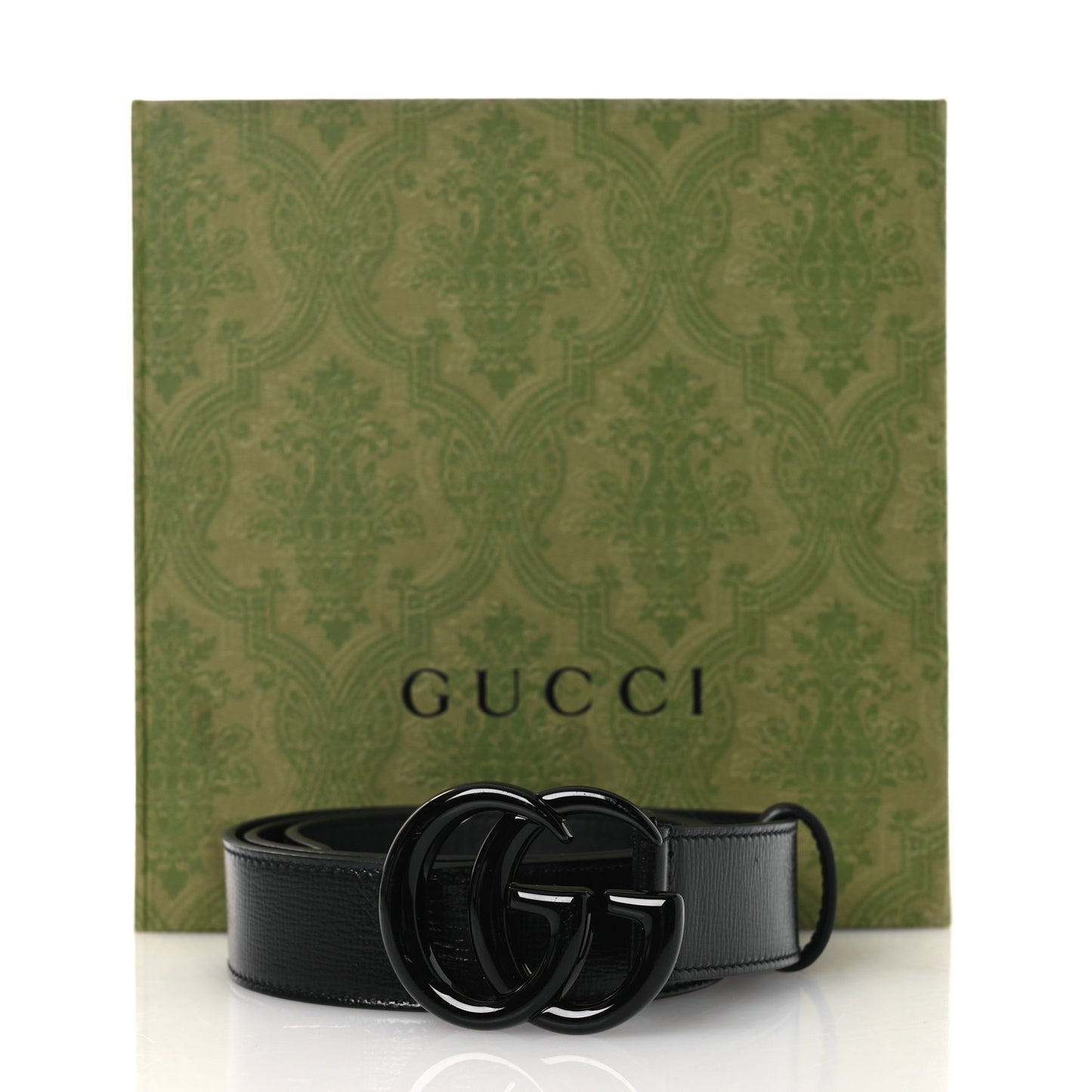 Azalea Calfskin Enamel Monochrome Double G 30mm Belt 80 32 Black