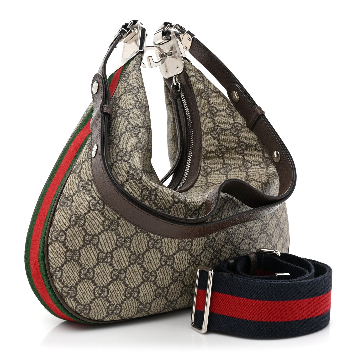 Gucci GG Supreme Monogram Textured Calfskin Web Large Attache Shoulder Bag Beige Ebony New Acero 3 of 9