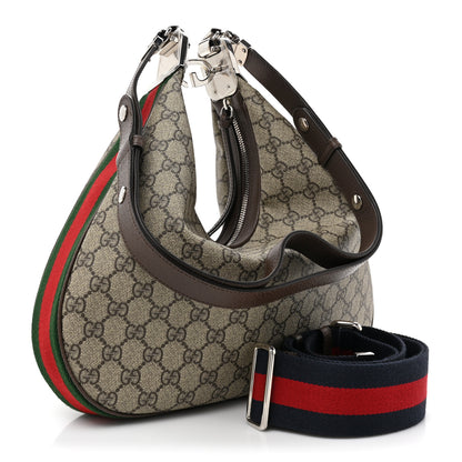 Gucci GG Supreme Monogram Textured Calfskin Web Large Attache Shoulder Bag Beige Ebony New Acero 3 of 9