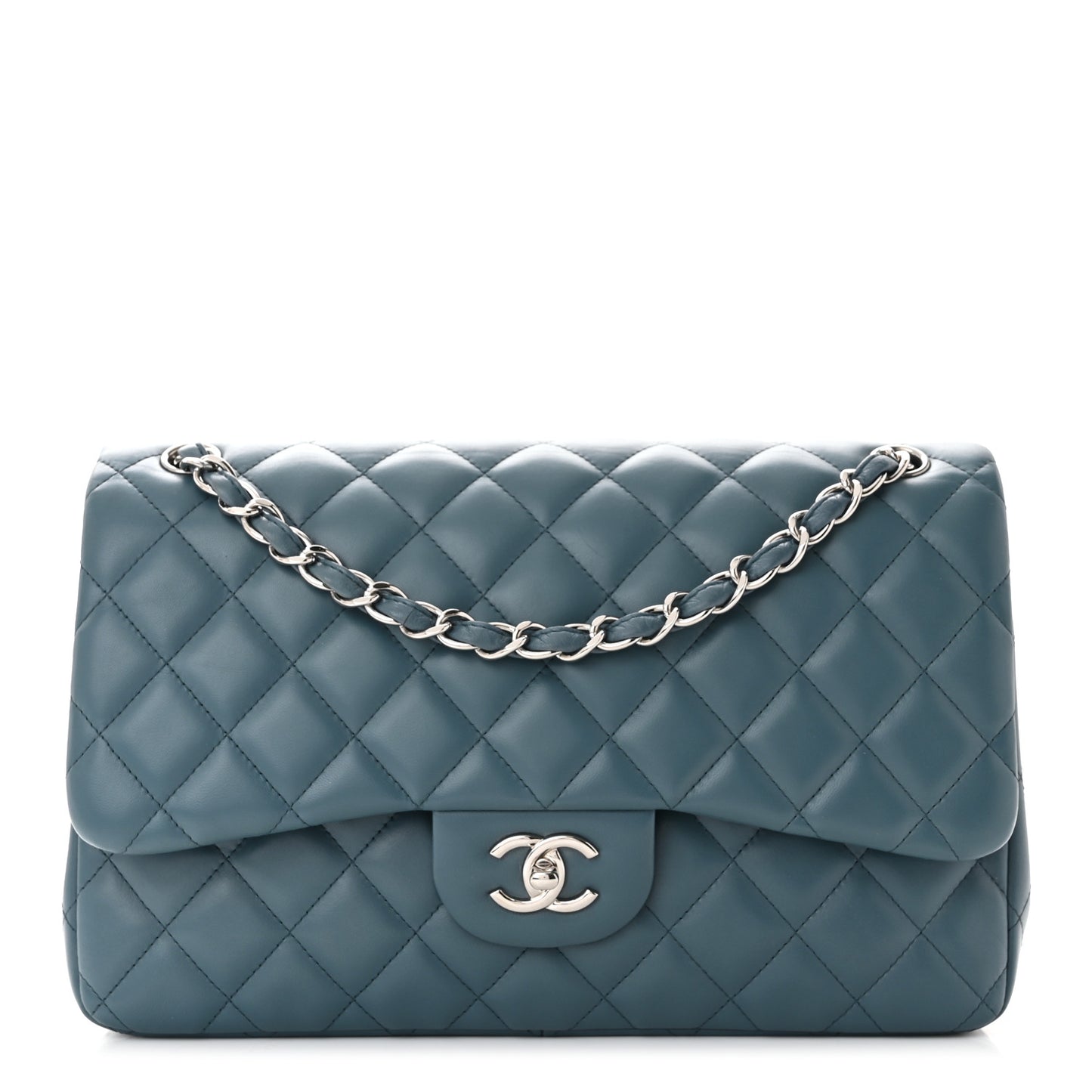 Lambskin Quilted Jumbo Double Flap Dark Blue