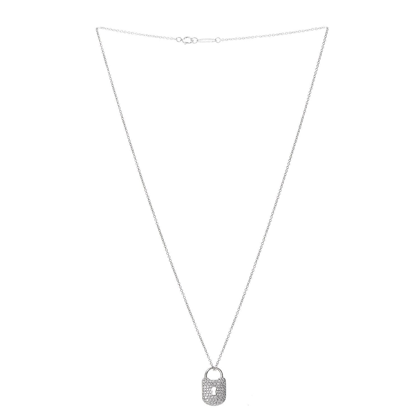 Platinum Diamond Small Vintage Lock Pendant Necklace