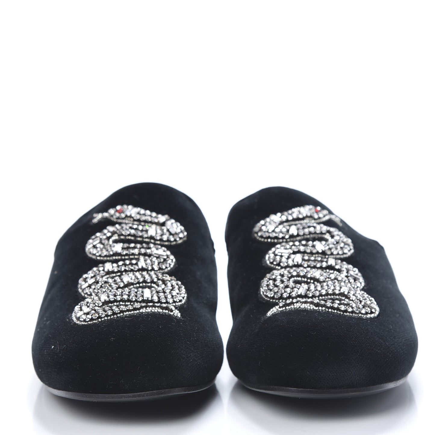 Velvet Crystal Snake Embroidered Womens Slippers 37 Black